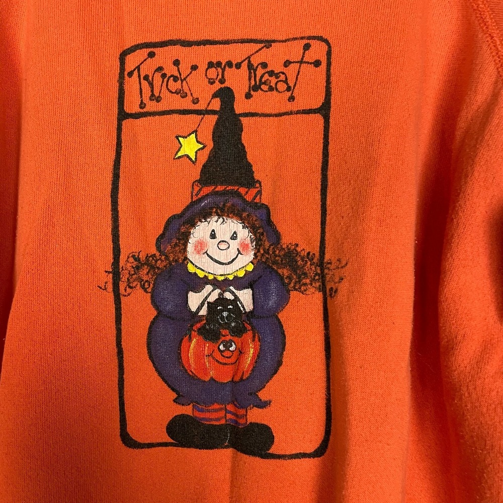 Vtg Halloween Witch Cat Trick or Treat Sweater L‎ Hanes Her Way Sweatshirt 90s - Picture 4 of 10